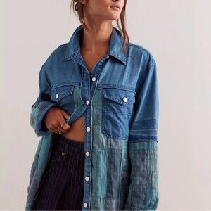 We The Free Patchwork Blue & Teal Denim Jean Jacket new without tags!